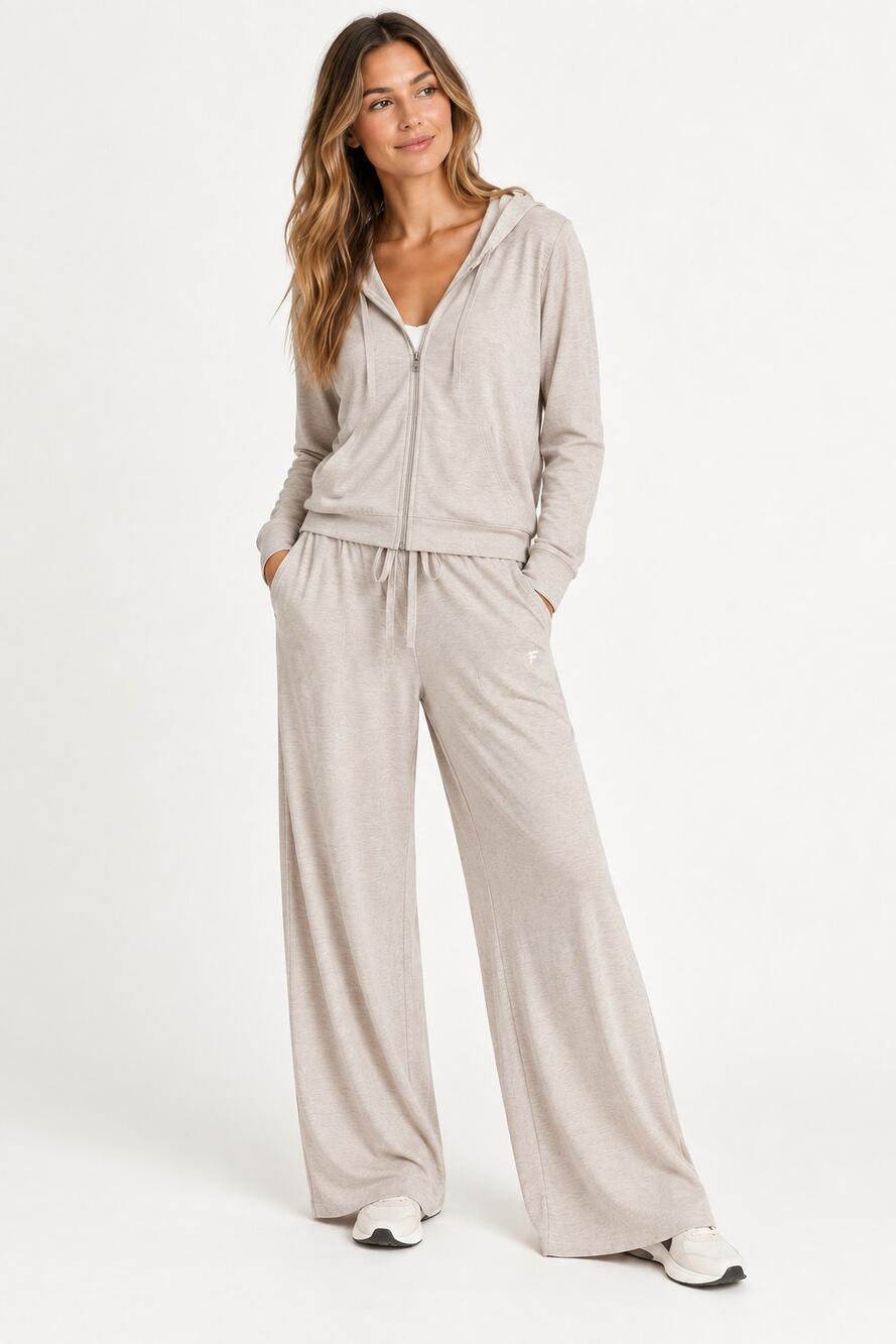 New Fabletics Cloud Jersey Wide Leg Pants Light Sand Heather Size L